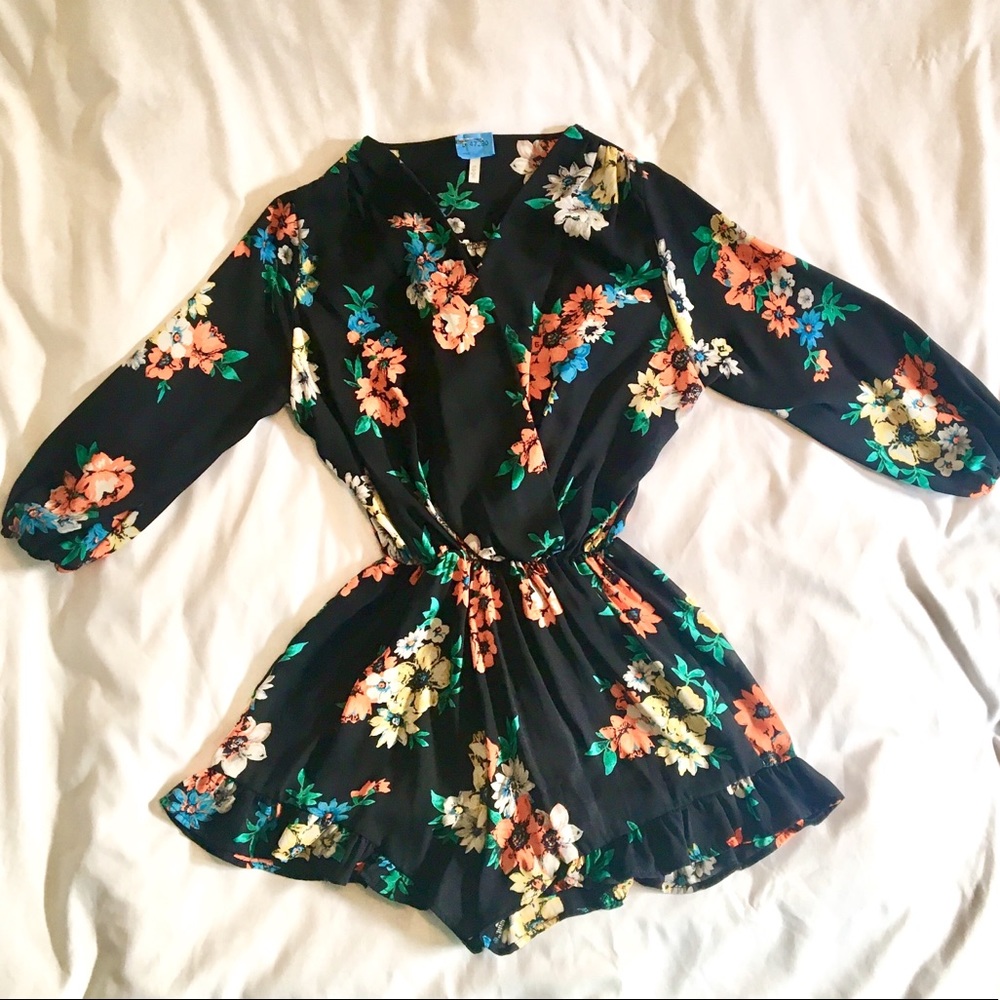 Sage Ruffled Floral Romper